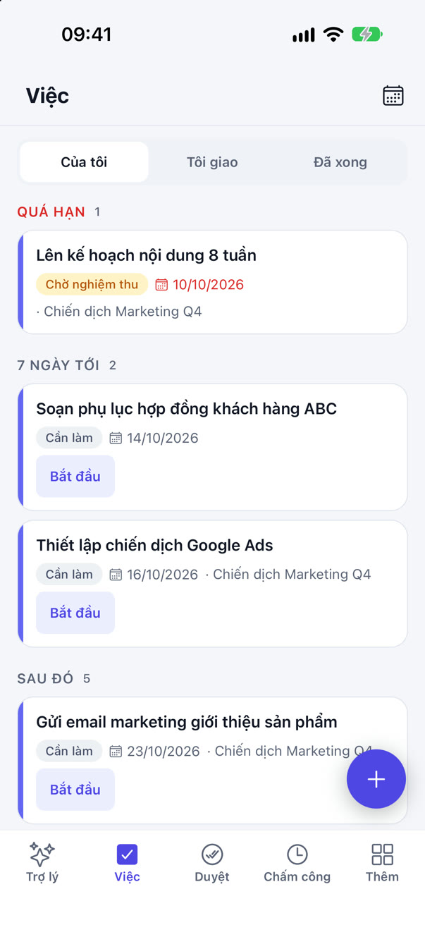 Ứng dụng iPlace trên iPhone: danh sách công việc